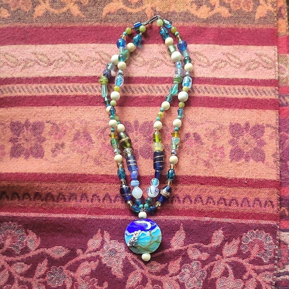 Blue and Green Beaded Necklace